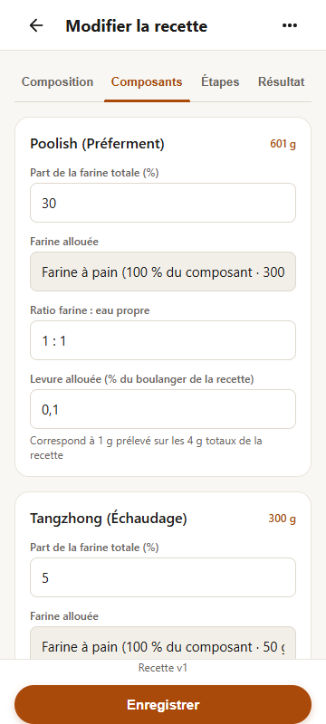 Composants et préferments