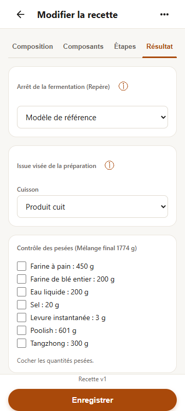 Résultat et pesées