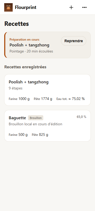 Proposition : 1. Liste des recettes